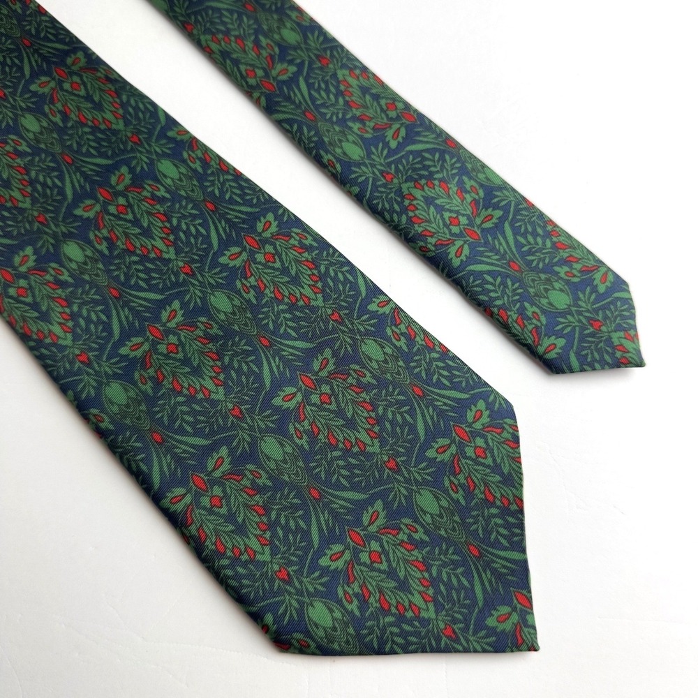 Smithsonian Institution Silk Tie Mens Navy Blue Green Botanical Acedemic